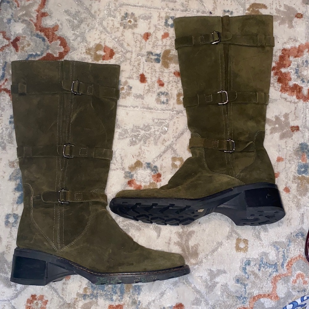 Aquatalia tall suede boots with decorative buckles